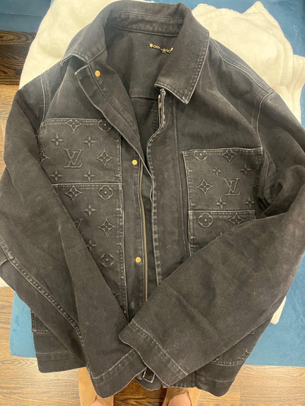 Louis Vuitton Black Denim Jacket with Subtle Monogram Detailing